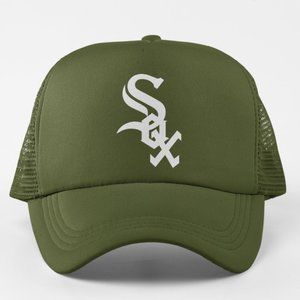 NEW Chicago White Sox Monogram Logo Foam Trucker Mesh Snapback Hat OLIVE